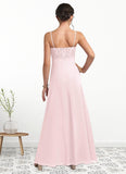 Amelie A-Line Lace Chiffon Floor-Length Junior Bridesmaid Dress Blushing Pink STIP0022853