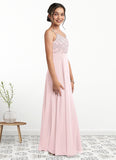 Amelie A-Line Lace Chiffon Floor-Length Junior Bridesmaid Dress Blushing Pink STIP0022853