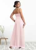 Amelie A-Line Lace Chiffon Floor-Length Junior Bridesmaid Dress Blushing Pink STIP0022853