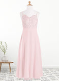 Amelie A-Line Lace Chiffon Floor-Length Junior Bridesmaid Dress Blushing Pink STIP0022853