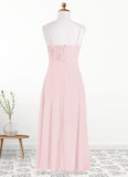 Amelie A-Line Lace Chiffon Floor-Length Junior Bridesmaid Dress Blushing Pink STIP0022853