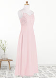 Amelie A-Line Lace Chiffon Floor-Length Junior Bridesmaid Dress Blushing Pink STIP0022853