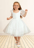 Jakayla Ball-Gown Sweetheart Neckline Organza Knee-Length Dress Diamond White STIP0022854