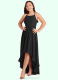 Theresa A-Line Lace Chiffon Asymmetrical Junior Bridesmaid Dress black STIP0022855