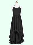 Theresa A-Line Lace Chiffon Asymmetrical Junior Bridesmaid Dress black STIP0022855