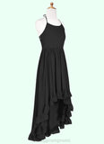 Theresa A-Line Lace Chiffon Asymmetrical Junior Bridesmaid Dress black STIP0022855