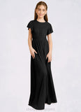 Alula A-Line Ruched Mesh Floor-Length Junior Bridesmaid Dress black STIP0022857