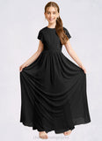 Alula A-Line Ruched Mesh Floor-Length Junior Bridesmaid Dress black STIP0022857