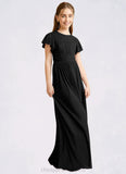 Alula A-Line Ruched Mesh Floor-Length Junior Bridesmaid Dress black STIP0022857