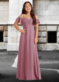 Alisson A-Line Off the Shoulder Chiffon Floor-Length Junior Bridesmaid Dress Vintage Mauve STIP0022859