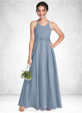 Gabriela A-Line Lace Chiffon Floor-Length Junior Bridesmaid Dress dusty blue STIP0022860