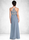 Gabriela A-Line Lace Chiffon Floor-Length Junior Bridesmaid Dress dusty blue STIP0022860