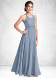 Gabriela A-Line Lace Chiffon Floor-Length Junior Bridesmaid Dress dusty blue STIP0022860