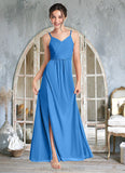 Evie Pleated Mesh Floor-Length Junior Bridesmaid Dress Blue Jay STIP0022861