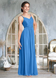 Evie Pleated Mesh Floor-Length Junior Bridesmaid Dress Blue Jay STIP0022861