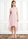 Gwendoline A-Line Ruched Chiffon Asymmetrical Junior Bridesmaid Dress Blushing Pink STIP0022862