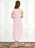 Gwendoline A-Line Ruched Chiffon Asymmetrical Junior Bridesmaid Dress Blushing Pink STIP0022862