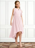 Gwendoline A-Line Ruched Chiffon Asymmetrical Junior Bridesmaid Dress Blushing Pink STIP0022862