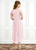 Gwendoline A-Line Ruched Chiffon Asymmetrical Junior Bridesmaid Dress Blushing Pink STIP0022862