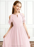 Gwendoline A-Line Ruched Chiffon Asymmetrical Junior Bridesmaid Dress Blushing Pink STIP0022862