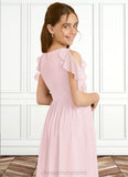 Gwendoline A-Line Ruched Chiffon Asymmetrical Junior Bridesmaid Dress Blushing Pink STIP0022862