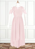 Gwendoline A-Line Ruched Chiffon Asymmetrical Junior Bridesmaid Dress Blushing Pink STIP0022862