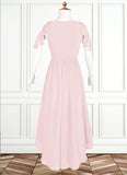 Gwendoline A-Line Ruched Chiffon Asymmetrical Junior Bridesmaid Dress Blushing Pink STIP0022862