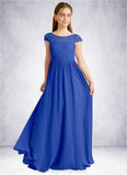 Serenity A-Line Pleated Chiffon Floor-Length Junior Bridesmaid Dress Royal Blue STIP0022863