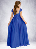 Serenity A-Line Pleated Chiffon Floor-Length Junior Bridesmaid Dress Royal Blue STIP0022863