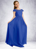 Serenity A-Line Pleated Chiffon Floor-Length Junior Bridesmaid Dress Royal Blue STIP0022863