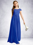 Serenity A-Line Pleated Chiffon Floor-Length Junior Bridesmaid Dress Royal Blue STIP0022863