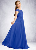 Serenity A-Line Pleated Chiffon Floor-Length Junior Bridesmaid Dress Royal Blue STIP0022863