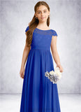 Serenity A-Line Pleated Chiffon Floor-Length Junior Bridesmaid Dress Royal Blue STIP0022863