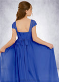 Serenity A-Line Pleated Chiffon Floor-Length Junior Bridesmaid Dress Royal Blue STIP0022863