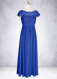 Serenity A-Line Pleated Chiffon Floor-Length Junior Bridesmaid Dress Royal Blue STIP0022863