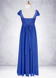 Serenity A-Line Pleated Chiffon Floor-Length Junior Bridesmaid Dress Royal Blue STIP0022863