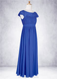 Serenity A-Line Pleated Chiffon Floor-Length Junior Bridesmaid Dress Royal Blue STIP0022863