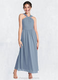 Clarissa A-Line Pleated Chiffon Ankle-Length Junior Bridesmaid Dress dusty blue STIP0022866