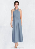 Clarissa A-Line Pleated Chiffon Ankle-Length Junior Bridesmaid Dress dusty blue STIP0022866