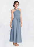 Clarissa A-Line Pleated Chiffon Ankle-Length Junior Bridesmaid Dress dusty blue STIP0022866