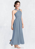 Clarissa A-Line Pleated Chiffon Ankle-Length Junior Bridesmaid Dress dusty blue STIP0022866