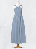 Clarissa A-Line Pleated Chiffon Ankle-Length Junior Bridesmaid Dress dusty blue STIP0022866