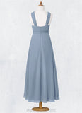 Clarissa A-Line Pleated Chiffon Ankle-Length Junior Bridesmaid Dress dusty blue STIP0022866