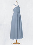 Clarissa A-Line Pleated Chiffon Ankle-Length Junior Bridesmaid Dress dusty blue STIP0022866