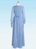 Lucille A-Line Chiffon Floor-Length Junior Bridesmaid Dress with Pockets Steel Blue STIP0022867