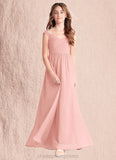 Selena A-Line Pleated Chiffon Floor-Length Junior Bridesmaid Dress Rosette STIP0022868