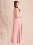 Selena A-Line Pleated Chiffon Floor-Length Junior Bridesmaid Dress Rosette STIP0022868