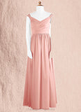 Selena A-Line Pleated Chiffon Floor-Length Junior Bridesmaid Dress Rosette STIP0022868