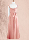 Selena A-Line Pleated Chiffon Floor-Length Junior Bridesmaid Dress Rosette STIP0022868