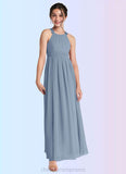 Hailey A-Line Lace Chiffon Floor-Length Junior Bridesmaid Dress dusty blue STIP0022871